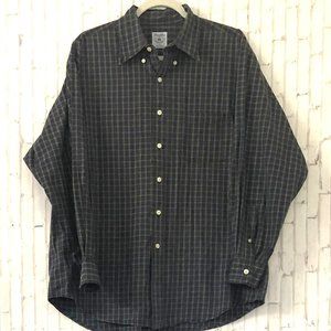 Brooks‎ Brother Mens Sport Shirt Large Navy Checkered Button Up Collared Shirt